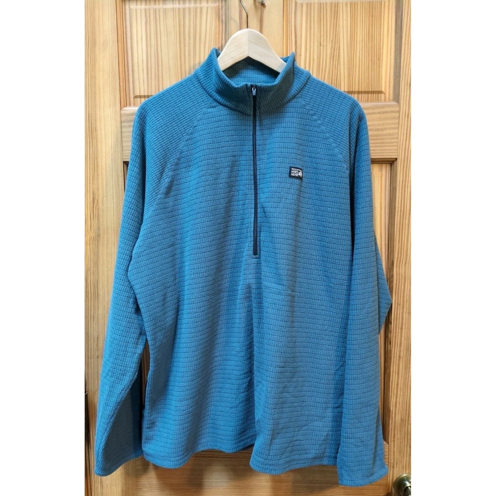 Mountain Hardwear Pullover Mens XL Blue Grid Fleece 1/2 Zip Hiking Layer Travel - Picture 2 of 9